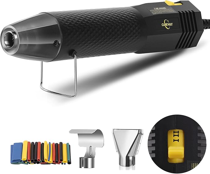 Mini Heat Gun with 6.56FT Long Cable, CUBEWAY 350W Dual-Temp 392~662°F Heat Shrink Gun with Reflector Nozzle and Shrinking Tubes for Wire Connectors, Small Hot Air Gun for Embossing Crafts