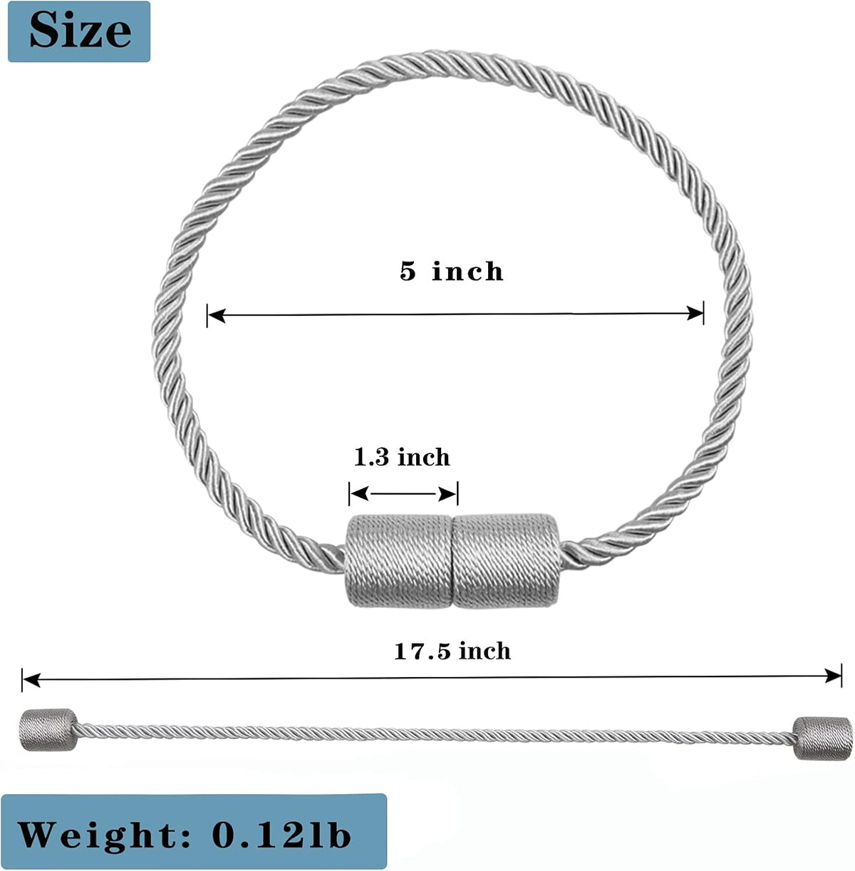 2 Pack Grey Strong Magnetic Curtain Tiebacks Outdoor Elegant Decorative Tie Backs Modern Rope Tiebacks for Drapes Window Curtain Holdbacks for Draperies