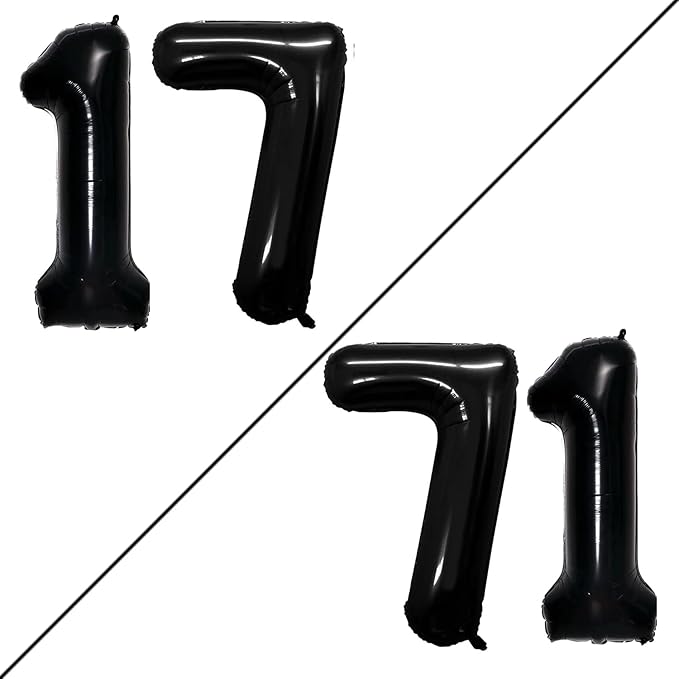 GOER Number 17 Balloons for 17th Birthday Sweet 17 Party Decorations,42 Inch Jumbo Foil Helium 71 Balloons for 71st Birthday Party Decoration (Black)
