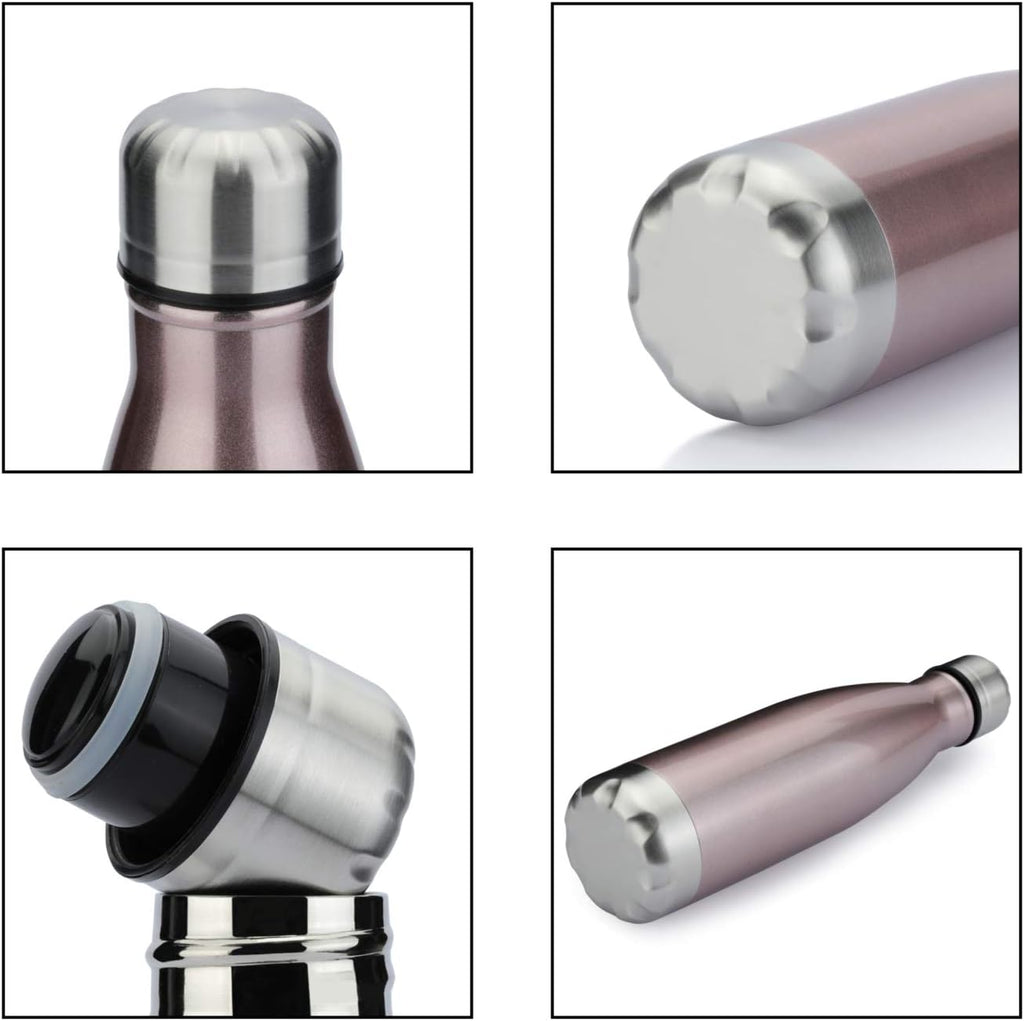 MEWAY 17oz Sport Water Bottle 4 Pack Vacuum Insulated Stainless Steel Leak-Proof Double Wall Cola Shape Water Bottle,Keep Drinks Hot & Cold(Rose Gold,4 Pack)