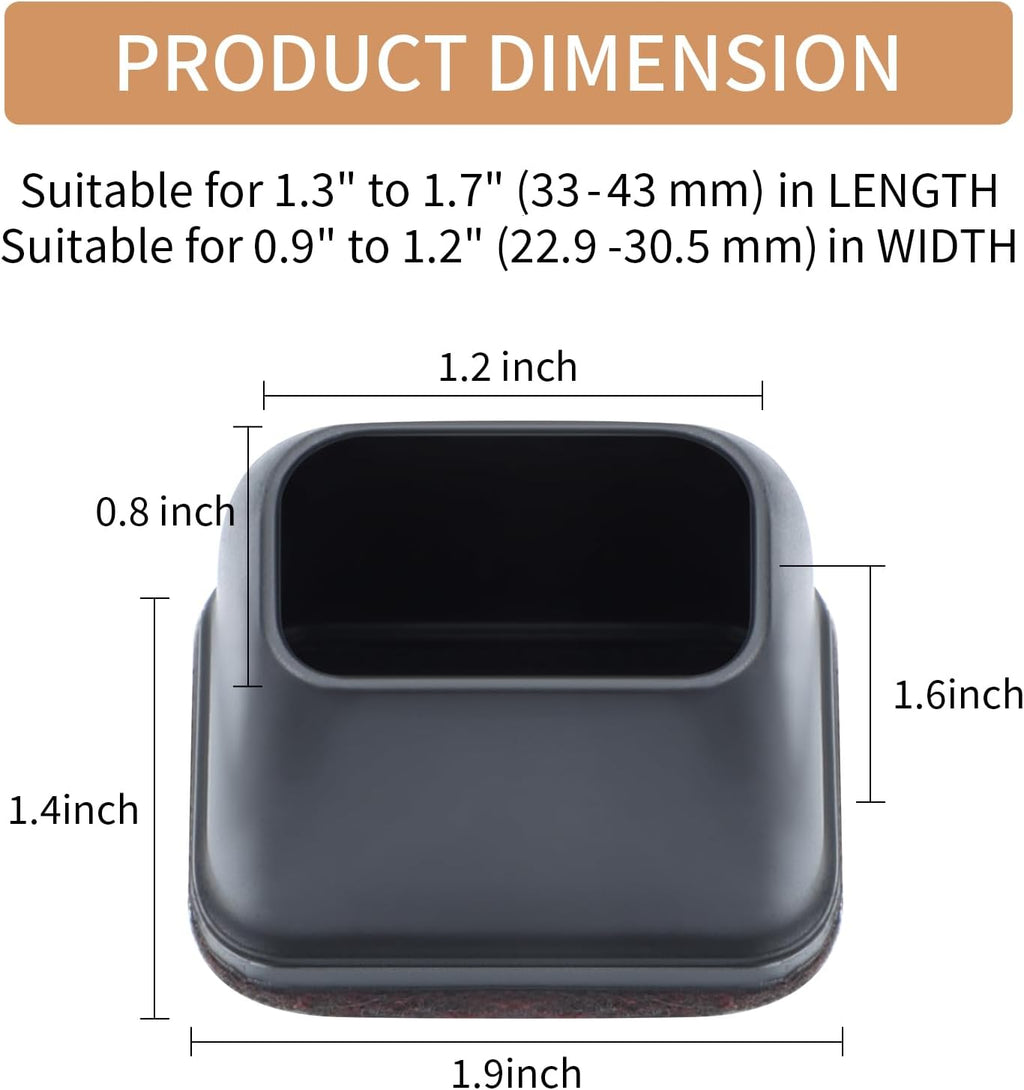 Ezprotekt 24 Pcs Rectangle Black Silicone Chair Leg Floor Protectors Caps, Rectangle Felt Chair Leg Covers Cups for Desk Chair Table - Anti- Scratches and No Noise (Fit L :1.3-1.7", W: 0.9-1.2")