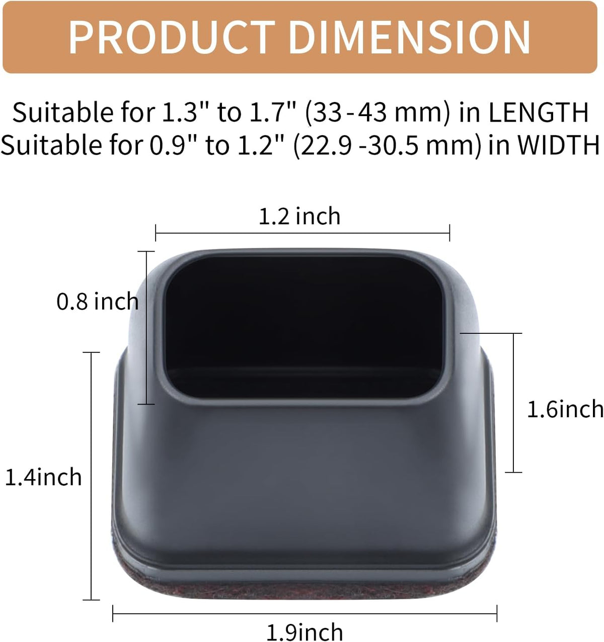 Ezprotekt 24 Pcs Rectangle Black Silicone Chair Leg Floor Protectors Caps, Rectangle Felt Chair Leg Covers Cups for Desk Chair Table - Anti- Scratches and No Noise (Fit L :1.3-1.7", W: 0.9-1.2")