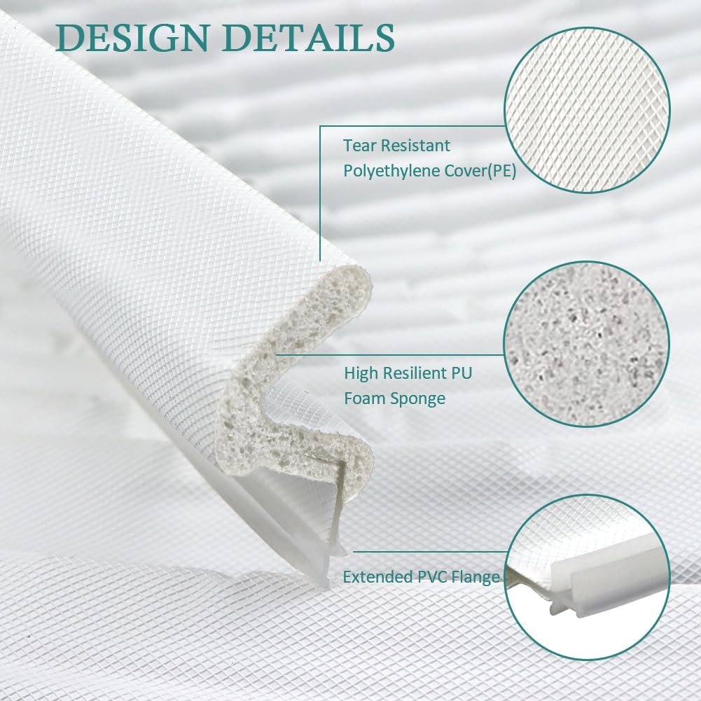 Kerf Weather Stripping Door Seal Strip 26 Ft Q Foam Door Weatherstrip Seal with Slot Card Slot Installation, Easy Cut to Size (White)
