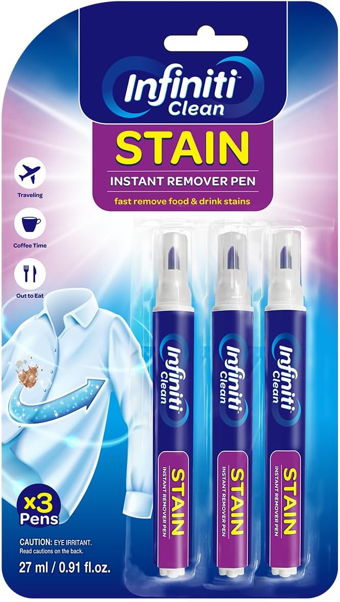 Stain Removal Pen (3 Pack) - 27ml (0.91 fl.oz) Each, Instant Fabric Stain Remover for Clothes, Portable Stain Eraser for Coffee, Wine, Grease, Makeup, On-The-Go Travel Size