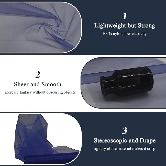 Organza Tulle Fabric Rolls, Crystal Organza 12" by 50 Yards (150 ft) Sheer Nylon Silky Shiny Netting Spool Bolt for DIY Craft Table Runner Wedding Baby Shower Party Decor (Navy Blue)