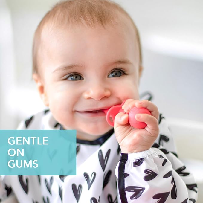Bumkins Baby Utensils Set, Chewtensils Silicone Spoons for Dipping, Self-Feeding, Baby Led Weaning, Trainer Learning, First Stage Eating, Soft Practice Fork and Spoon, Babies 6 Months, Red