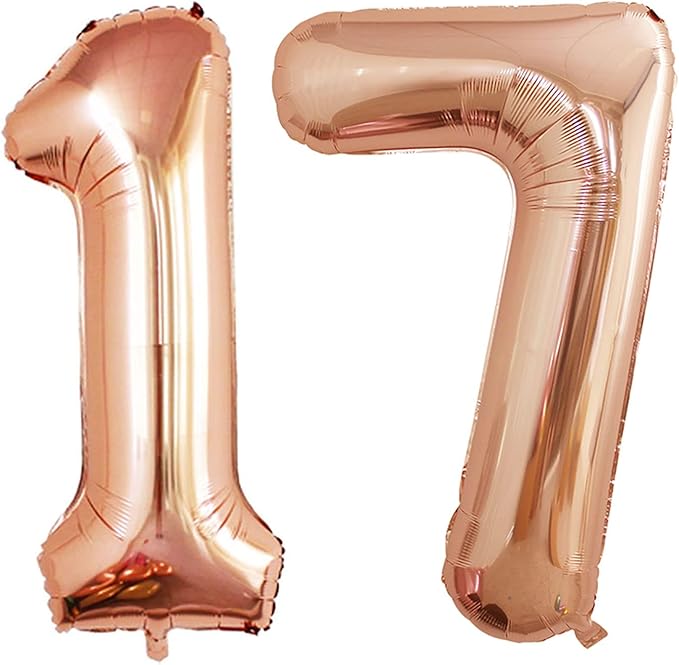 GOER Number 17 Balloons for 17th Birthday Sweet 17 Party Decorations,42 Inch Jumbo Foil Helium 71 Balloons for 71st Birthday Party Decoration (Champagne Gold)