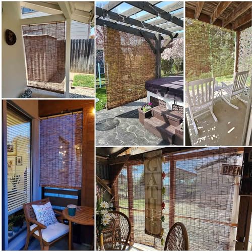 Patio Shades Roll Up Outdoor, Bamboo Blinds for Outdoor Patio, Thernal Insulated Shading Reed Blinds, Blackout Bamboo Shade, Privacy Screen, 24″ 30″ 34″ 36″ 39″ 43″ 48″ 51″ 55″ 70″ Width - size: 30"W x 59"H