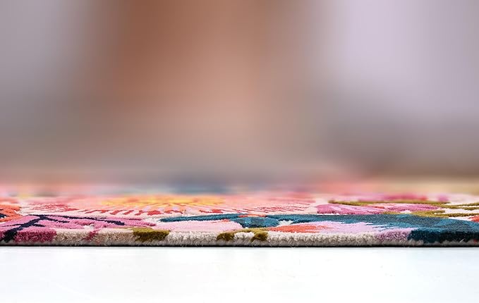 Handmade Wool Floral Area Rug for Living Room | Elegant Flower Garden Design, Soft, Thick and Durable | Bedroom, Dining Room & Home Decor Carpet (10' x 14', Floral E)