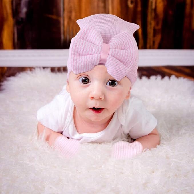 Baby Caps and Mittens Newborn Hospital Beanie Hats No Scratch Gloves Soft Babies Gift Set for Boys Girls
