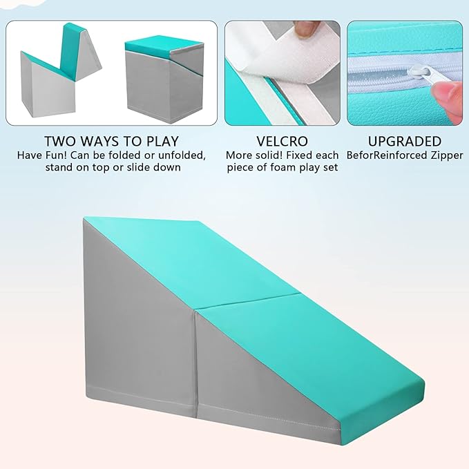 SURPCOS Foam Climbing Blocks for Toddlers - Soft Play Set for Toddlers 1-3 - Climbing Toys - Baby Climbing Gym Foam - with Slide Stairs and Tunnel - Great for All Ages (6 Pc Blue Soft Play Area Set)