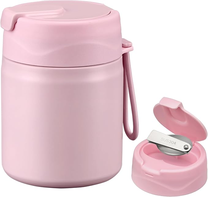 17oz Soup Thermo for Hot Food Kids,Insulated Food Jar with Spoon,Thermo Hot Food Lunch Container,Wide Mouth Leakproof Stainless Steel Lunch Box for School-Pink