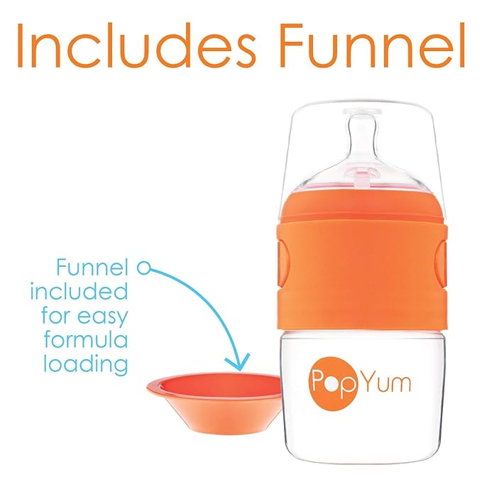 PopYum 5 oz Orange Anti-Colic Formula Making/Mixing/Dispenser Baby Bottle with #1 Slow Flow Nipple, 150 ml, BPA-Free, Natural Latch