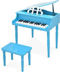 Goplus 30-Key Classical Kids Piano, Mini Grand Piano Wooden Learn-to-Play Musical Instrument Toy with Bench, Piano Lid, Music Rack, Gift for Boys Girls Aged 2+ Baby Toddler (4 Straight Leg-Blue)