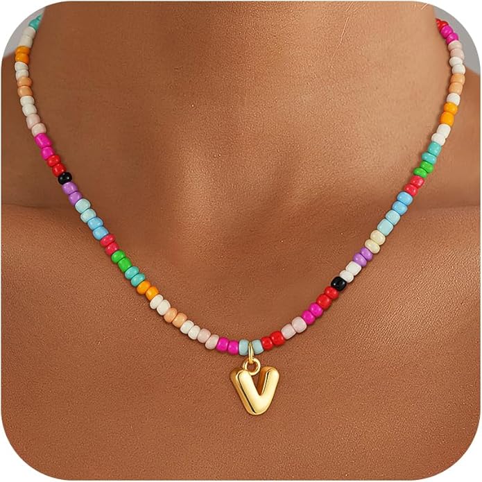 Bubble Colorful Initial Necklaces for Women Girls Kids - Teen Girls Gifts Trendy Bubble Beaded Initial Necklace Cute Letter Birthday Gifts Choker Necklace for Women Girl Kids Jewelry
