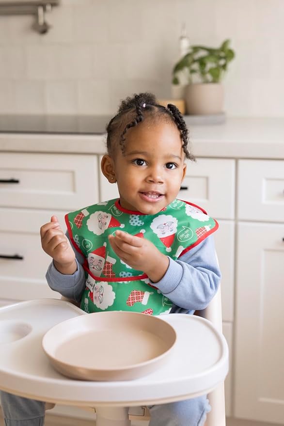 Tiny Twinkle Mess-Proof Baby Bib - Waterproof Bib for Baby Girl or Boy- Machine Washable - Adjustable Closure - PVC, BPA, & Phthalate Free - Great for Travel - Baby Food Bibs (3 Pack,Christmas)