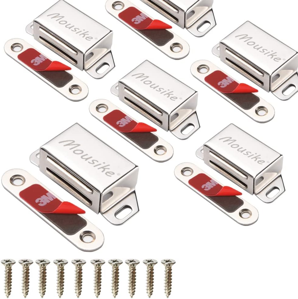 Mousike Cabinet Magnets 30lb Stainless Steel Magnetic Door Catch with Strong Magnetic for Kitchen Cupboard Wardrobe Closet Cabinet Door Drawer Latch(2.1"(Silver 6 Pack))