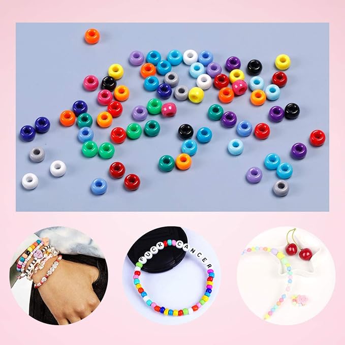 2600+pcs Pony Beads Kit 18 Color Rainbow Plastic Multicolor Pony Bead Bulk with Elastic String Hair Beads DIY Crafts Jewelry Making Kit for Bracelets Necklaces Key Chain
