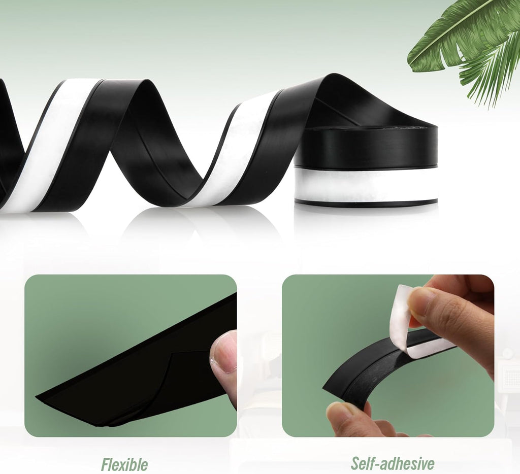 Silicone Weather Stripping Door Seal Strip, 16.4 Feet Self Adhesive Sealing Sticker Sealing Tape for Door Draft Stopper Adhesive for Doors Windows Shower Glass Gaps (Black, Width 35mm)