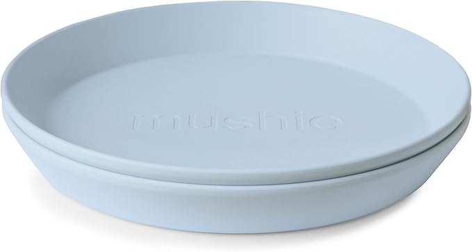 mushie Round Dinnerware Plates for Kids | Made in Denmark, Set of 2 (Powder Blue)