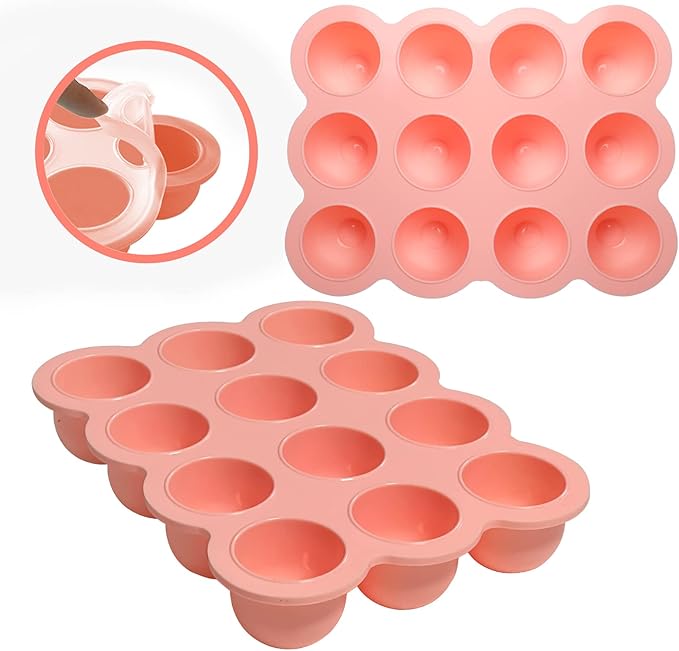 12x1.5oz Baby Food Freezer Tray with Clip Lid Gossamer Pink | Food Grade Silicone Storage Containers for Purees & Vegetables