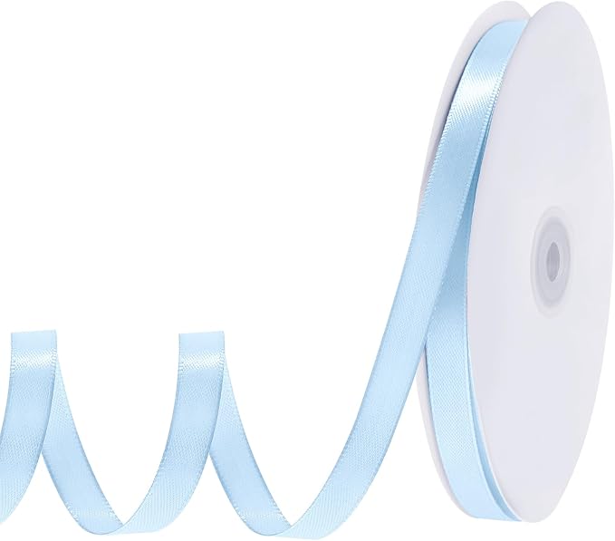 120 Yards Blue Ribbon 3/8 Inch Light Baby Blue Ribbon Thin Crafts Satin Ribbons for Baby Shower Cake Bows Hair Wedding Gift Wrapping Basket String Cake Christmas Decorations