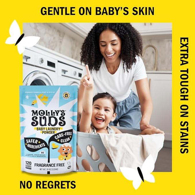 Molly's Suds Baby Laundry Detergent Powder | Removes Formula, Poop & Spit-Up Stains | Extra Gentle for Newborns (Fragrance Free)