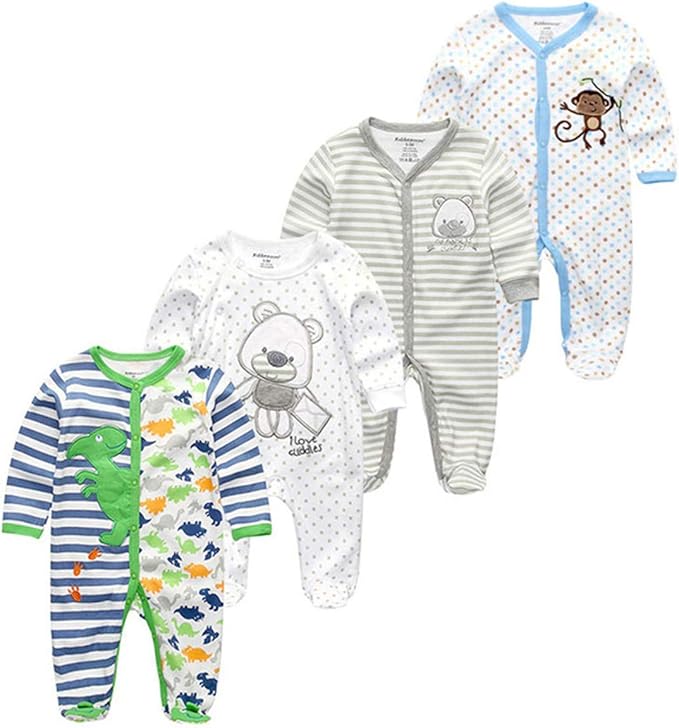 Kiddiezoom Baby and Toddler Boys'Snug Fit Footed One-Piece Romper Jumpsuit Cotton Cotton Footed Outfit