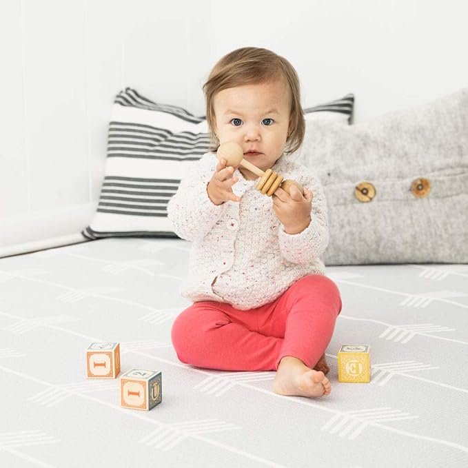 Baby Care Play Mat (Large, Nordic Trails - Morning Fog Arrows) 82'' x 55'' Original One-Piece Reversible Rollable Waterproof Play Mat for Infants, Babies, Toddler, and Kids