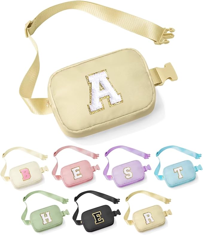 YOOLIFE Initial Crossbody Bag Belt Bag, Birthday Gifts for Teen Girls Kids, Personalized Gifts for Women Daughter Sister Friends, Khaki A