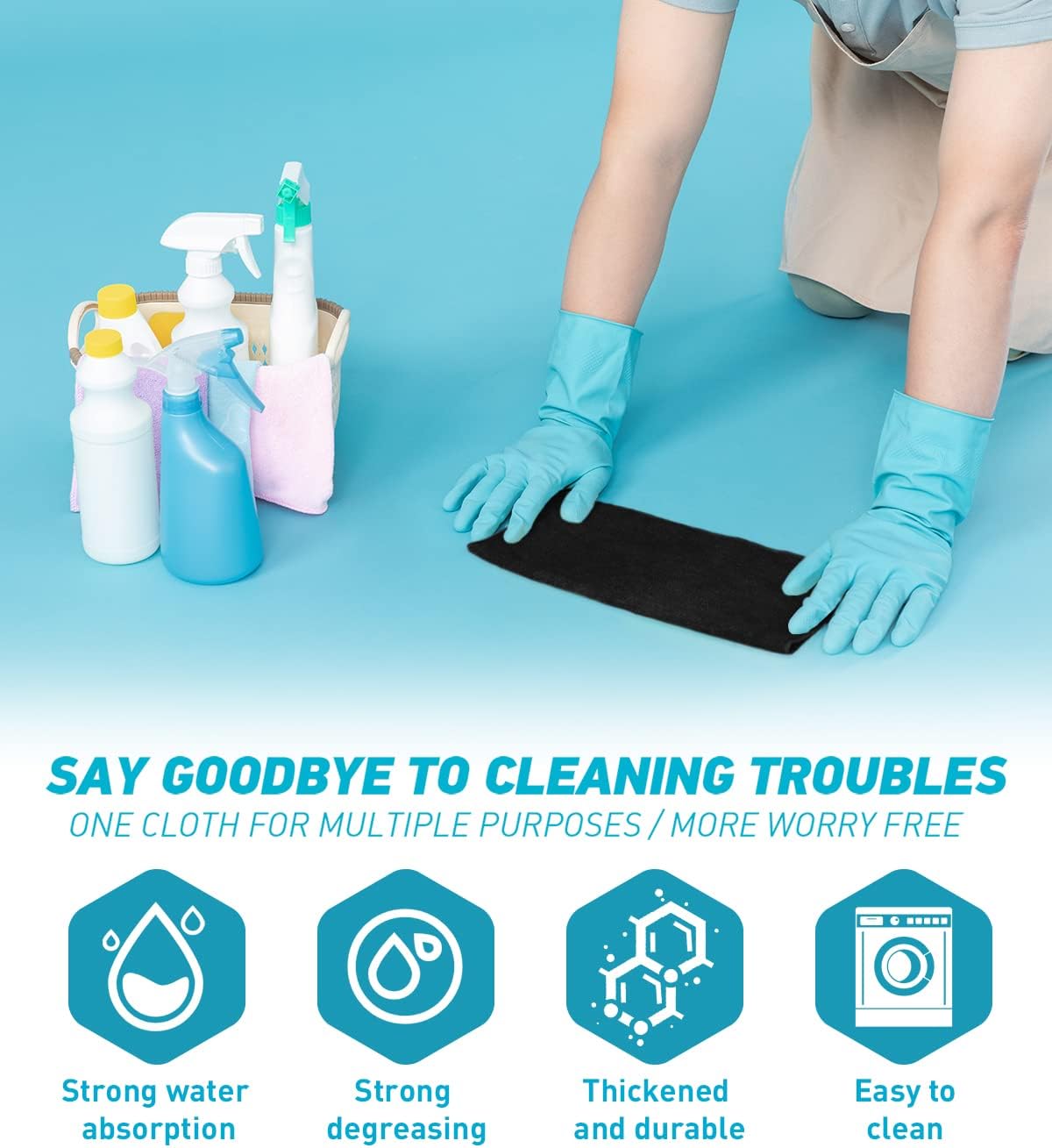 Microfiber Cleaning Cloth-24Pcs (13x13 inch) Ultra Soft Highly Absorbent Rags for Housekeeping-Machine Wash (Black)
