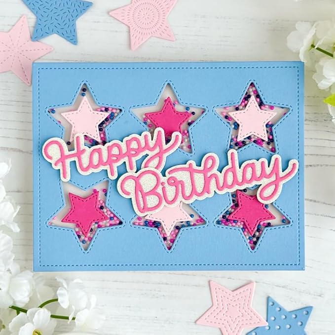 Metal Cutting Dies DIY Embossing Stencil Template Scrapbooking Card Making Mold Photo Album Arts Crafts Tools (Happy Birthday- 9.5x5.9cm)