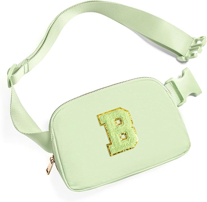 Gitus Gifts for 8 9 10 11 12 Year Old Girls Belt Bag Fanny Pack Crossbody Bags with Initial Letter Patch Cute Stuff Birthday Gifts for Teen Girls Women Personalized Trend Stuff (Light Green-B)