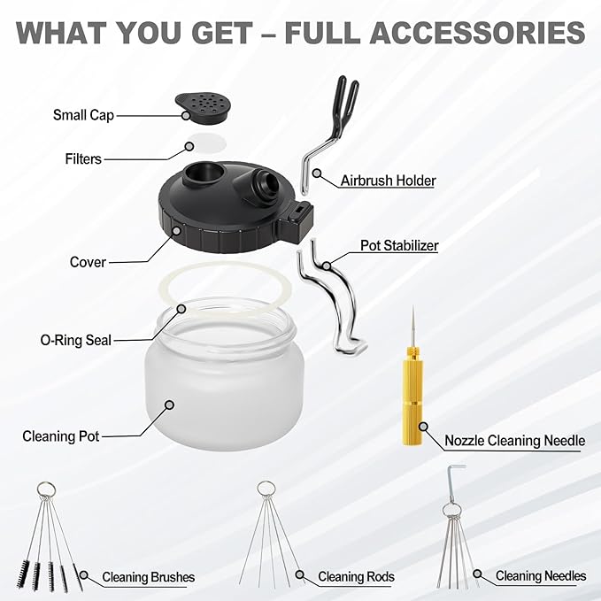 Airbrush Cleaning Kit Spray Wash Cleaning Pot Stabilizer Jar Bottles Holder with Cleaning Tools Needle Nozzle Brush