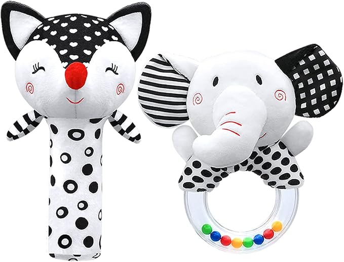 Baby Rattles 0-6 Months Newborn Toys Infant Toys 0-3 Months Rattles for Babies 0-6 Months Baby Toys 0-6 Months, Black and White High Contrast Plush Stuffed Baby Toys for 0 3 6 9 12 Months Girls Boys