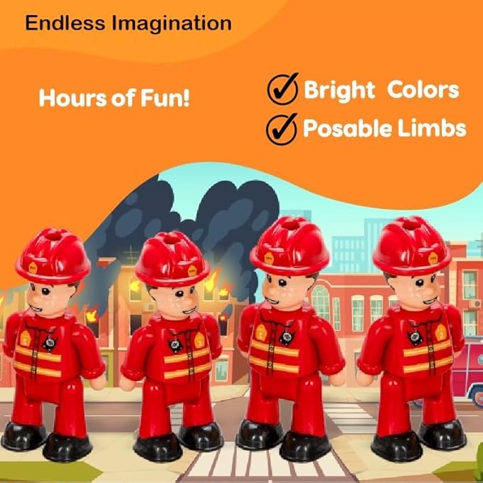 FUNERICA Toy Figures & Playsets - Fireman Action Figures for Kids - Firefighter Figurines - Little People Figures for Play, Fire Trucks, Fire Station Playsets - Mini People Community Helpers (4-Pack)