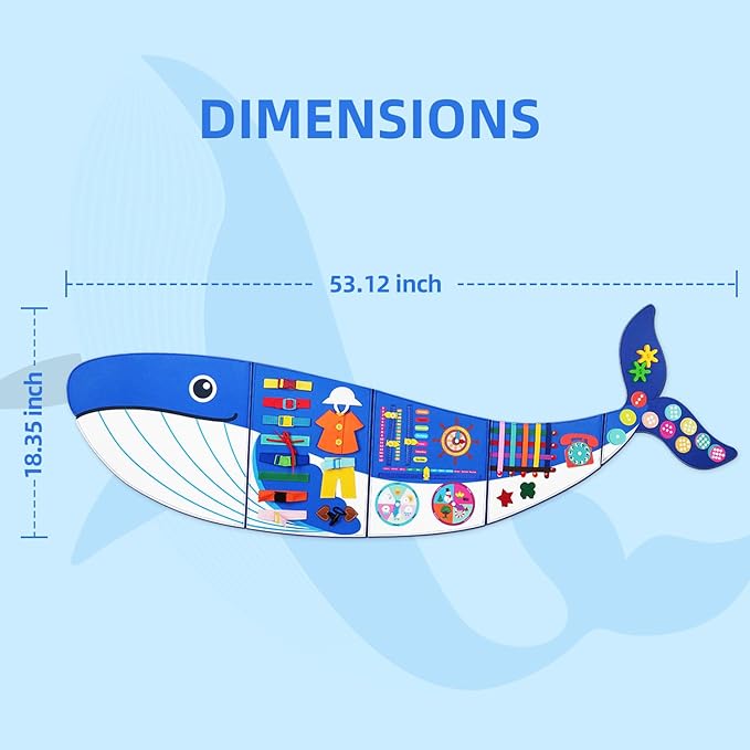 Whale Busy Board Montessori Busy Board, Sensory Toys Toddler Toys Sensory Wall Activity for Toddler- Preschool Learning Panel Center for Kids 3+ Year Old Boys Gifts Girls Gifts(Birthday Christmas) ﻿