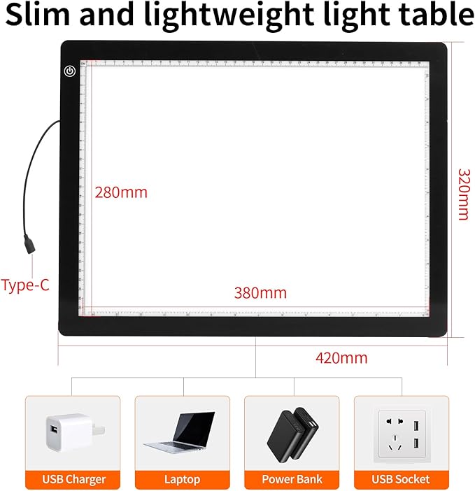 A3 LED Light Pad with Adjustable Stand,16.6 * 12.6 Inches,3 Levels of Brightness and Stepless Dimming Light Board 8000LUX, Uniform Illuminated Light Box for Tracing Weeding Vinyl and Diamond Painting