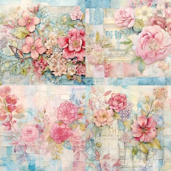 Vintage Floral Scrapbook Paper Pad Color Patterned Paper 6×6,24 Sheets Single-Sided Flower Scrapbooking CardStock Papers Pad for Holiday Cardmaking DIY Origami Journaling.