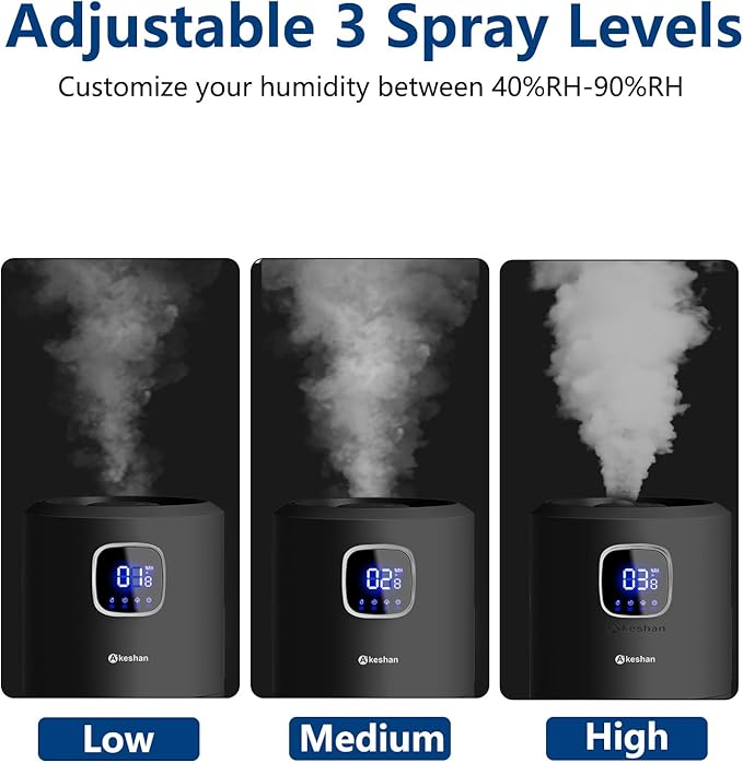 Large Humidifiers for Bedroom, 9L/2.5Gal Ultrasonic Cool Mist, Easy Clean with 350ML/H Large Mist Speed, Quiet Tower, Suitable for Kids Room Plant Yoga (Black)