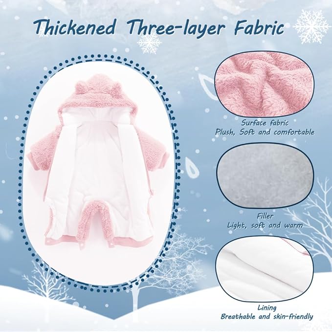Newborn Baby Bear Outfit Suit Girls Boys Fleece Jumpsuit Romper Hooded Winter Snowsuit Clothes
