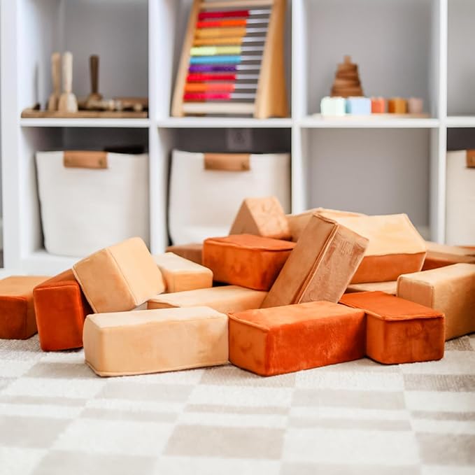 The Original Premium Plush Building Block for Kids - Certified Safe Foam Blocks in Luxuriously Soft Fabric Covers - Set of 24 (Desert)