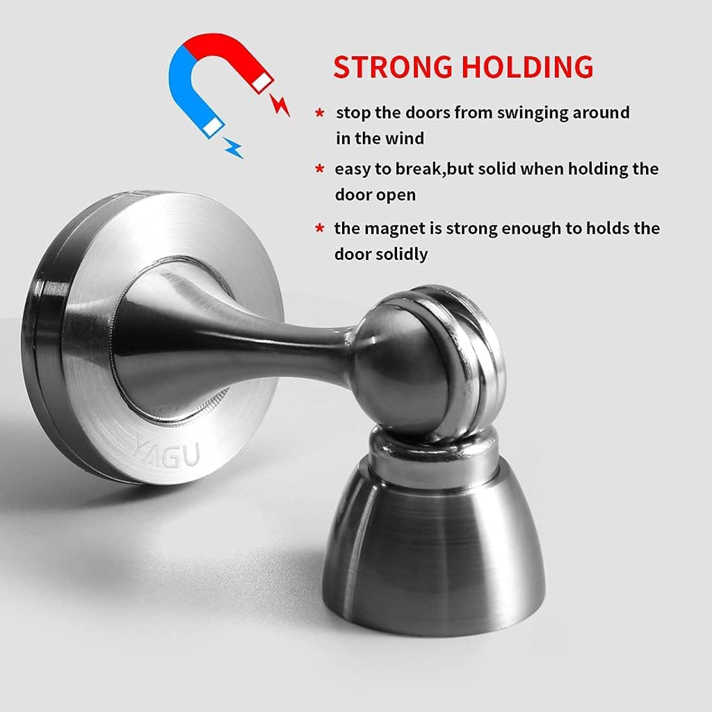 YAGU Silver Door Stopper 4 Pack Magnetic Door Stops Zinc Alloy Brushed Nickel Door Catch Door Holder Wall Floor Mounted Metal Soft-Catch