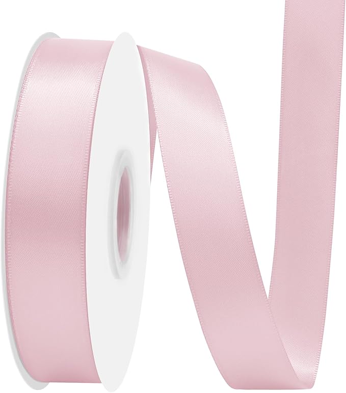 Lt Pink Satin Ribbon 7/8" X 50 Yards Solid Color Double Faced Ribbons Perfect for Crafts Wedding Decor Bow Making Arts Sewing and More