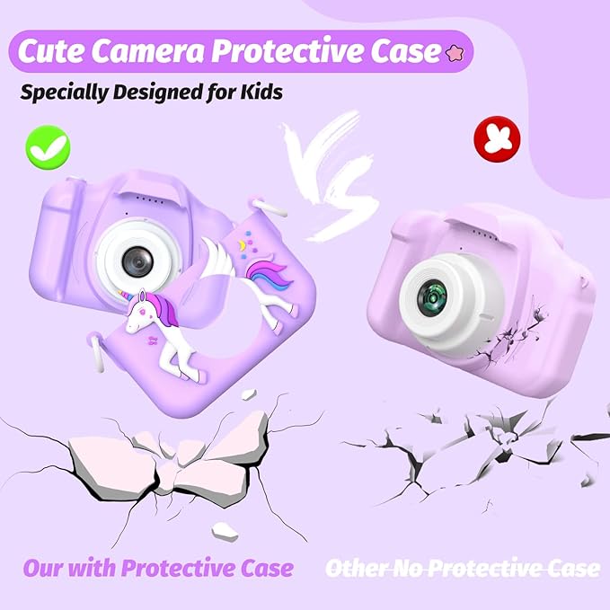 Upgrade Unicorn Kids Camera for Girls, Christmas Birthday Gift for Boys, 1080P HD Selfie Digital Video Camera for Toddlers, Cute Portable Little Girls Boys Gifts Toys for 3 4 5 6 Years Old