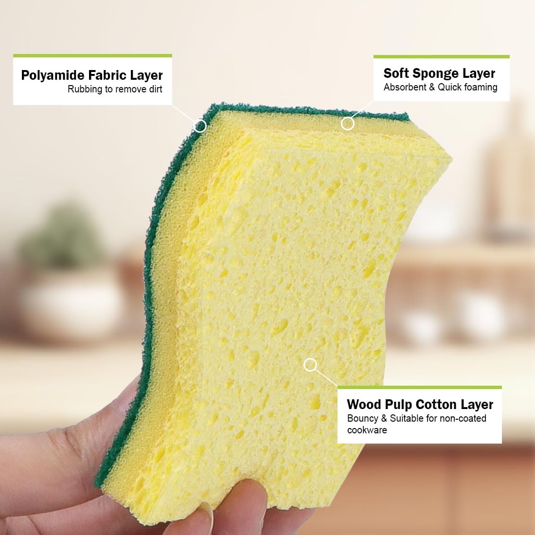 AIDEA Heavy-Duty Scrub Sponges, 6Count, Sponges for Non-Coated Cookware, Kitchen Sponge for Dishes, Scrubbing Power for Tough Messes, Cleaning Sponge for Kitchen, Bathroom, Household