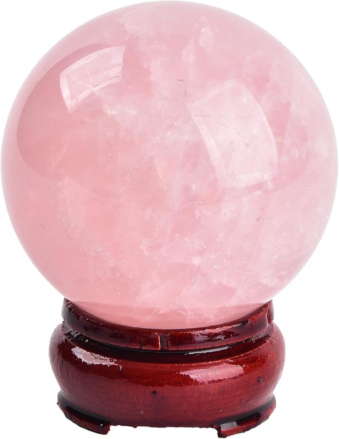 JIC Gem Natural Pink Rose Quartz Ball Sphere with Base,3.5 Inch