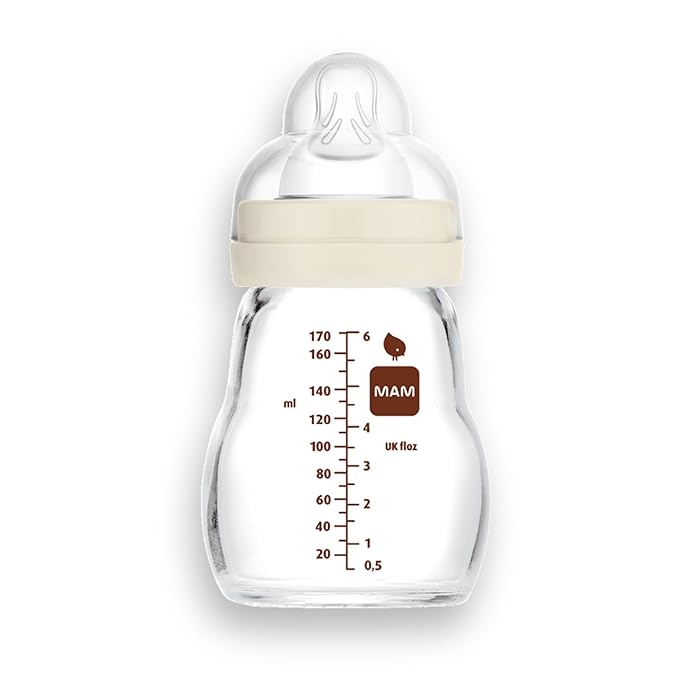 MAM Premium Glass Baby Bottles, Easy Switch Between Breast and Bottle, Feel Good Slow Flow, Newborn Essentials Must Have, 0+ Months, BPA Free, 6oz, Boy, 1 Pack