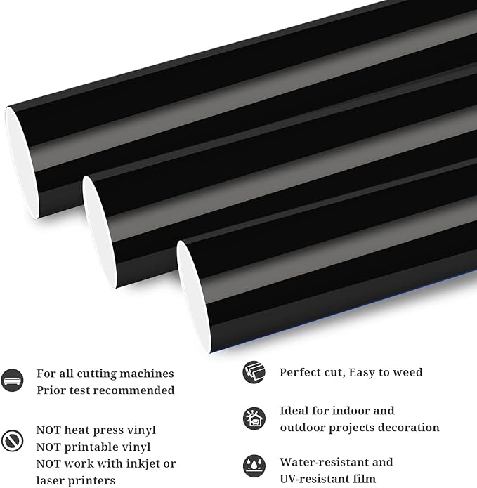 TECKWRAP Permanent Adhesive Vinyl 12" x 10ft, Glossy Black