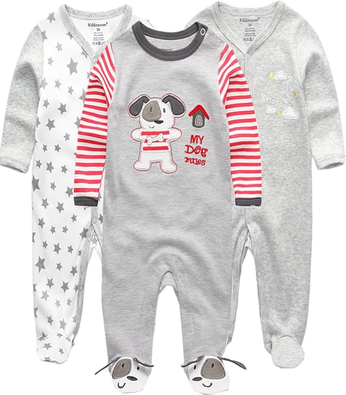 Kiddiezoom Baby and Toddler Boys'Snug Fit Footed One-Piece Romper Jumpsuit Cotton Cotton Footed Outfit